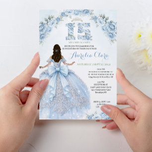 Convite Vestido Azul Floral Princesa Coquette Quinceanera