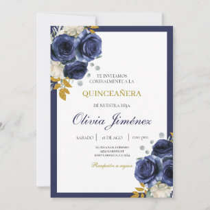 Convite Vestido azul marinho de quinceañera com flores