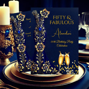 Convite Vestido Azul Marinho Dourado Fabuloso para Anivers