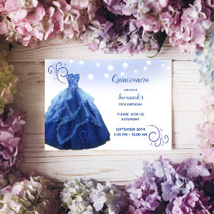 Convite Vestido Azul Marinho Luzes de Corda Quinceanera