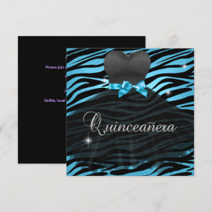 Convite Vestido Azul Preto Zebra para Quinze Anos