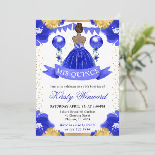 Convite Vestido Azul Princesa de Pele Morena Quinceanera
