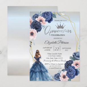 Convite Vestido Azul,Quadro Flor Azul