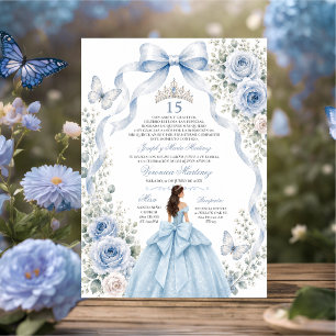 Convite Vestido Azul Quinceañera 15 Anos Coroa de Princesa