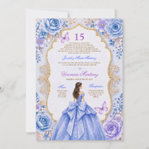 Convite Vestido Azul Quinceañera Espanhol 15 Anos Princesa
