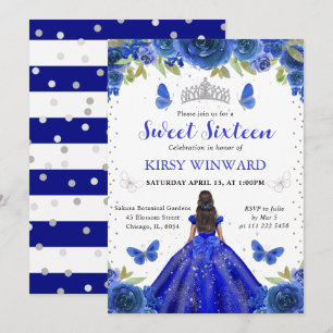 Convite Vestido Azul Real Pele Morena Princesa Doce 16