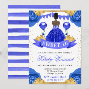 Convite Vestido Azul Real Princesa de Pele Morena Sweet 16