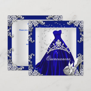 Convite Vestido Azul Royal de 15 Anos Quinceanera