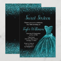 Vestido Azul Teal Faux Glitter Sweet 16 Aniversári