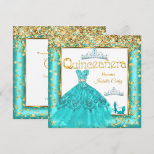 Convite Vestido Azul Turquesa para Festa de Quinze Anos co
