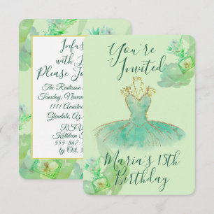 Convite Vestido Bailarina Ouro Turquesa Menta Perfume Flor