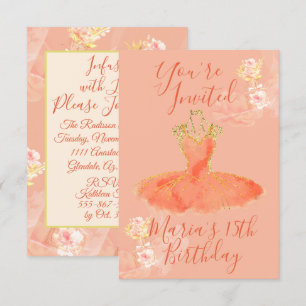 Convite Vestido Bailarina Rosa Dourado de Pêssego Perfume 