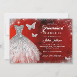 Convite Vestido Borboleta Prata Vermelho com Brilho Quince