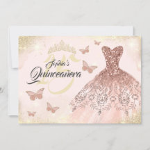 Vestido Borboleta Quinceanera Dourado Rosa