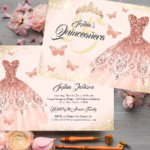 Vestido Borboleta Quinceanera Dourado Rosa Dourada