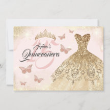 Vestido Borboleta Rosa Dourado Rosa para Quinceane