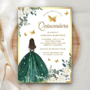 Convite Vestido Borboleta Verde Esmeralda Dourado Quincean