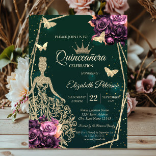 Convite Vestido, Borboleta Violet Rosas Estrelas Quinceañe