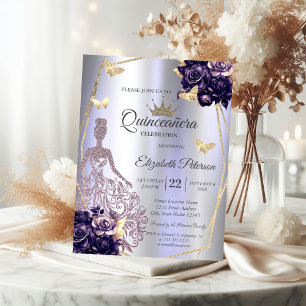 Convite Vestido, Borboleta Violetas Rosas Lavanda Quinceañ