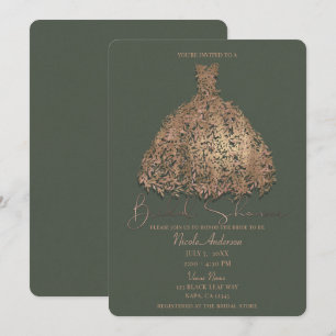 Convite Vestido Botânico Rose Gold Verde Chá de Noiva