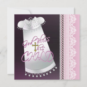 Convite Vestido Branco Cruz Bebê Menina Rosa Preto Batizad