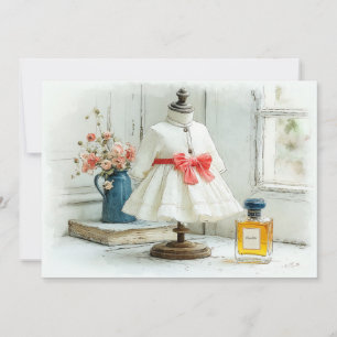 Convite Vestido Branco de 1º Aniversário Perfume com Laço