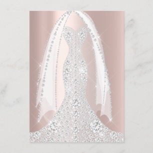 Convite Vestido Branco de Noiva Brilho Rosa Diamante