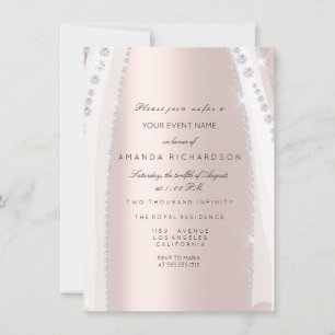 Convite Vestido Branco de Noiva Brilho Rosa Prata Diamante