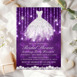 Convite Vestido Branco Glamour Roxo Chá de Noiva