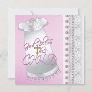 Convite Vestido Branco Pérolas Menina Batizado
