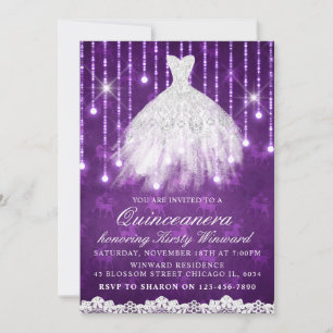 Convite Vestido Branco Quinceanera Glamurosa Roxa
