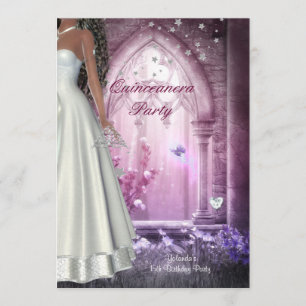Convite Vestido branco rosa Festa de aniversário Quinceane