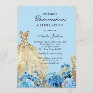 Convite Vestido Brilhante Azul Dourado com Lantejoulas Swe