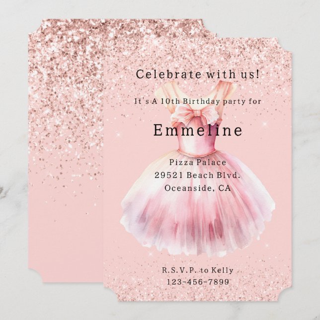 Convite Vestido brilhante branco-rosado do Balé brilhante (Frente/Verso)