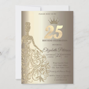 Convite Vestido Brilhante, Diamantes Champanhe Aniversário