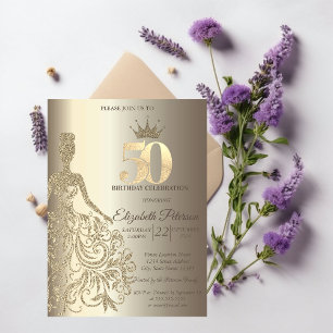 Convite Vestido Brilhante, Diamantes Champanhe Aniversário