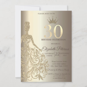Convite Vestido Brilhante, Diamantes Champanhe Aniversário