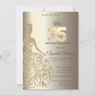 Convite Vestido Brilhante, Diamantes Champanhe Aniversário