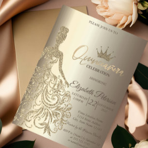 Convite Vestido Brilhante, Diamantes Champanhe Quinceañera