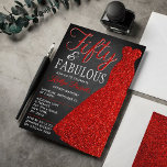 Convite Vestido brilhante elegante | 50 e fabuloso Anivers<br><div class="desc">Celebrar com estilo com estes vestidos elegantes e elegantes de glitter vermelho de 50º Aniversário. O design é fácil de personalizar e seus convidados ficarão entusiasmados quando receberem esses convites para na moda.</div>