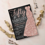 Convite Vestido brilhante elegante | 50 e fabuloso Anivers<br><div class="desc">Celebre em estilo com estes vestidos elegantes e elegantes de glitter rosa de ouro de 50º Aniversário. O design é fácil de personalizar e seus convidados ficarão entusiasmados quando receberem esses convites para na moda.</div>