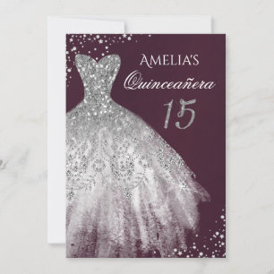 Convite Vestido Brilhante Prata Roxo Quinceanera