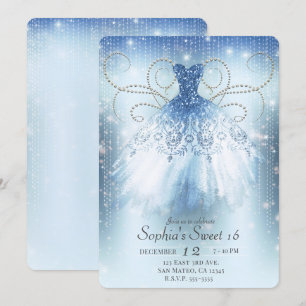 Convite Vestido Brilhante Princesa Azul Prata Festa Doce 1