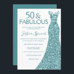 Convite Vestido brilhante verde azul lacrimogêneo 50ª Fest<br><div class="desc">Teal Blue Glitter Vestir 50ª Variações do Convite de aniversário para o convite e itens correspondentes em nossa loja</div>