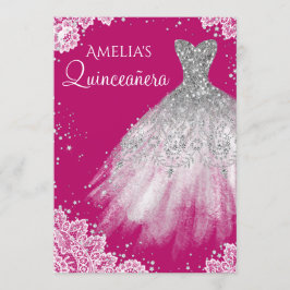 Convite Vestido Brilho Branco Renda Rosa Quinceanera