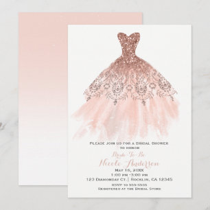 Convite Vestido Brilho Rosa Bege Luxuoso Chuveiro de Noiva