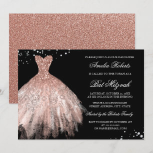 Convite Vestido Brilho Rosa Ouro Diamante Bat Mitzvah