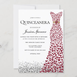 Convite Vestido Cardíaco Com Amor Vermelho Quinceanera Con