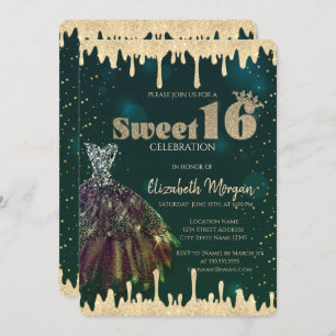 Convite Vestido Chic,Brilhante Grelha Verde Doce 16