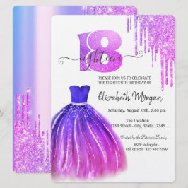 Convite Vestido Chic Roxo com Gotas Prateadas para Anivers